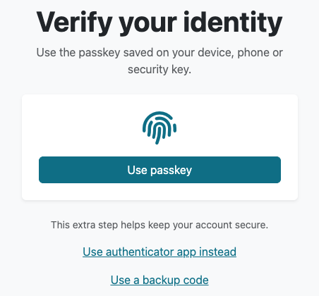 The Use passkey button on the verify your identity screen
