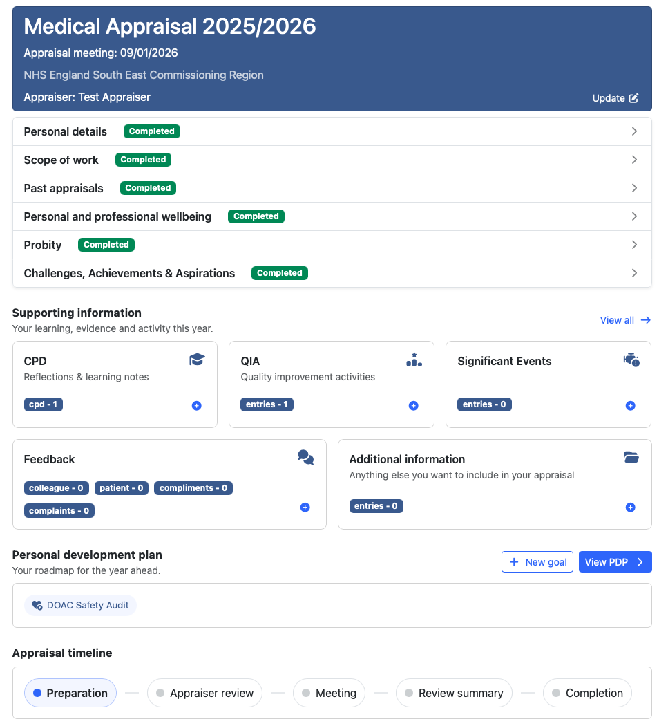 Screenshot showing the overview of an appraisal