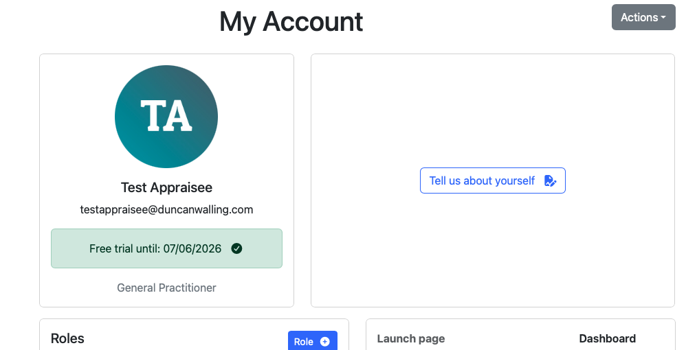 Screenshot showing profession on the My account page