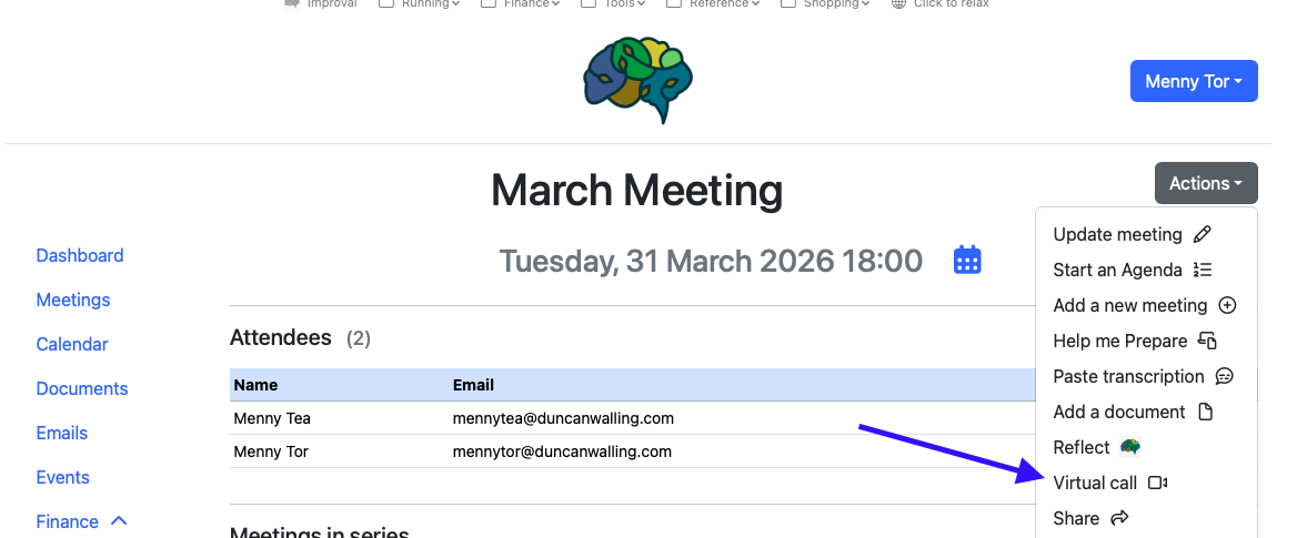 How to start a video call from a meeting