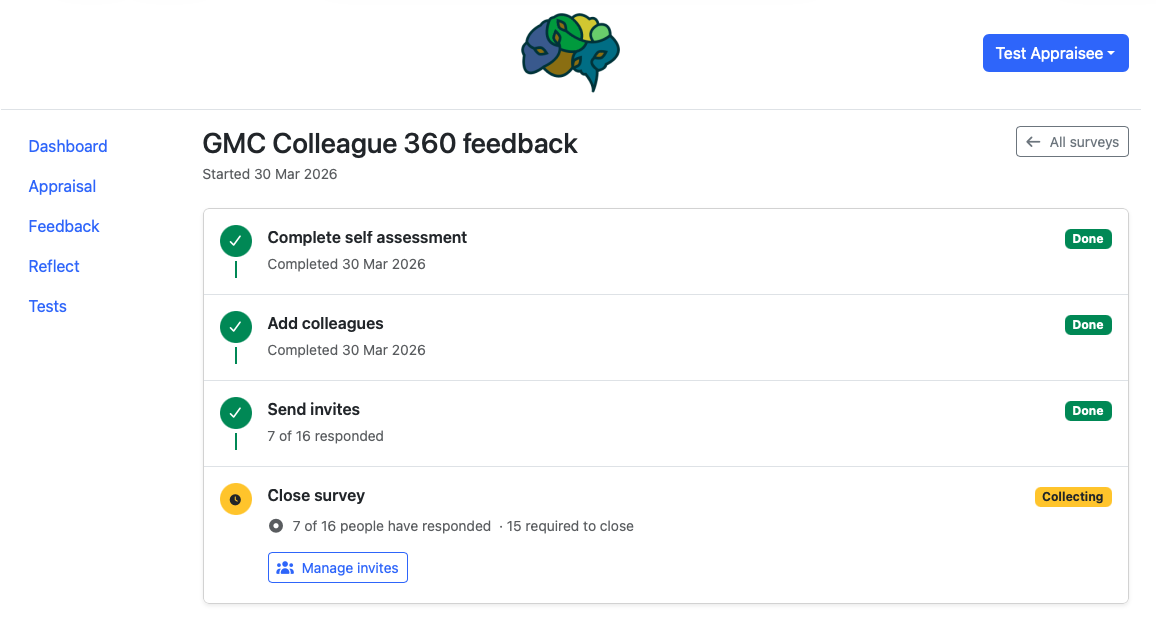 Screenshot of setting up a Colleague survey