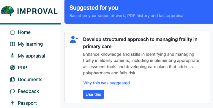 PDP goal suggest screenshot