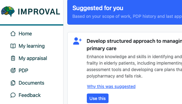PDP goal suggest screenshot